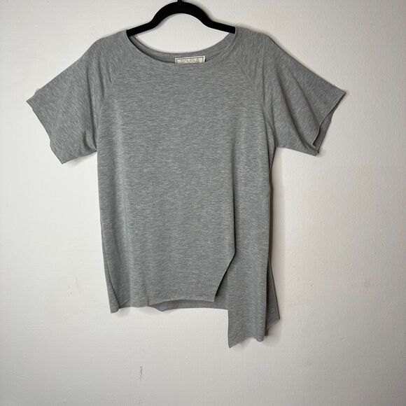 Sinuous Casual Gray Asymmetrical Hem Short Sleeve Relaxed Tee Round Neck Medium - Picture 10 of 10